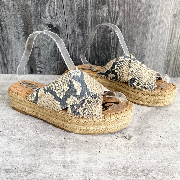 SAM EDELMAN Natty Snakeskin Print Espadrille Slide Sandals - Picture 2 of 12